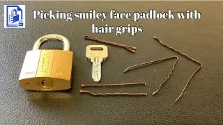 454. How to tension & pick open a smiley face keyway Atom padlock with 2 hair clips grips bobby pins