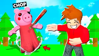 CHOP TRAPPED PIGGY MONSTER USING HIS HACKS ROBLOX