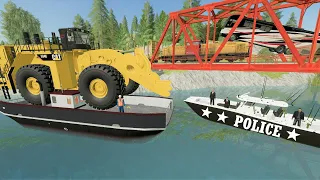 Using Rescue Boat to save Huge Tractor after train crash | Farming Simulator 22