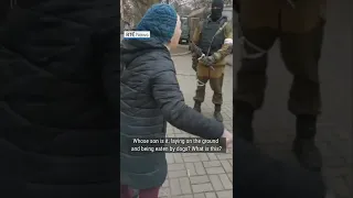 Elderly Ukrainian woman berates occupying Russian soldiers