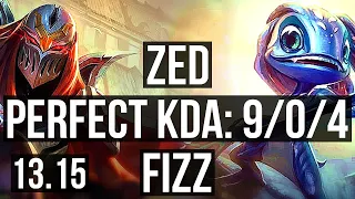 ZED vs FIZZ (MID) | 9/0/4, 1.7M mastery, 900+ games, Legendary | KR Grandmaster | 13.15