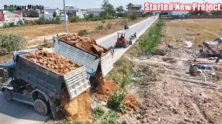 Good job! Processing Filling Up The Land huge, Bulldozer Working Push Soil & Stone, Dump Truck