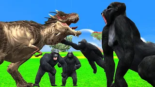 Angry Gorilla vs Dinosaur Fight Baby Dinosaur Saved By Giant Dinosaur Giant Animal Fights Videos