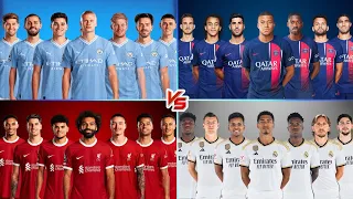 Manchester City vs Real Madrid vs PSG vs Liverpool vs Manchester United 2024 Comparison Mbappe Haal