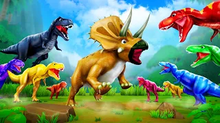 Giant T REX VS Triceratops | Super Dinosaurs Epic Battles - Jurassic World Dinosaur Cartoons