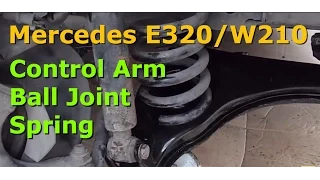 How to replace the lower control arm, ball joint and spring on a Mercedes E320 W210 W124 series.