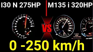 Hyundai i30N 275 HP vs Bmw m135i 320 HP DRAGRACE 0-250 km/h