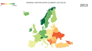 MAP OF EUROPE - NOMINAL GDP PER CAPITA BY COUNTRY - HISTORY OF ECONOMY (1990 - 2020)