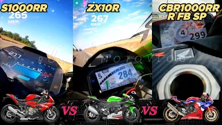 BMW S1000RR 🆚️ Kawasaki ZX10R 🆚️ Honda CBR1000RR R Fireblade SP | GPS Top Speed Attempt 🔥