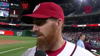 Adam LaRoche chats with Dan Kolko after the Nats beat the Braves