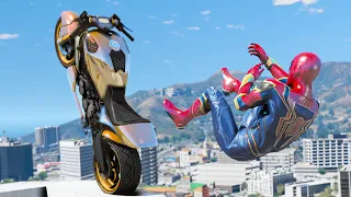 GTA 5 Iron Spiderman Motorcycle Stunts/Fails/Ragdolls (Euphoria Ragdolls) Long Video Ep 37