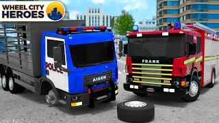 Fire Truck Frank in Situation | Police Truck Loses a Wheel and Needs Help | Wheel City Heroes (WCH)