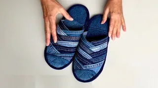 How to make beautiful DENIM SLIPPERS from old jeans DIY