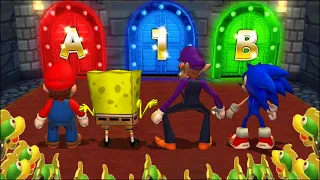 Mario Party 9 MiniGames Mario Vs SpongeBob Vs Sonic Vs Waluigi (Master Difficulty)
