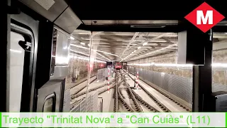 Trayecto en metro desde "Trinitat Nova" a "Can Cuiàs" (L11). (4K)