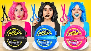 Pink VS Blue VS Black Food Challenge | One Color Food for 24 Hours! Mukbang by RATATA POWER