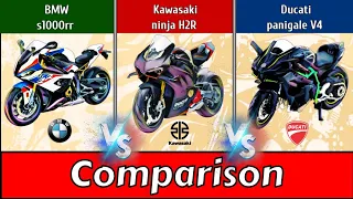 BMW s 1000 rr vs Kawasaki ninja H2R Ducati panigale V4 😱  |Comparison #bmw #kawasaki #ducati #h2r