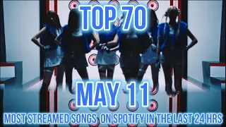 TOP 70 MOST STREAMED SONGS ON SPOTIFY IN THE LAST 24 HRS MAY 11