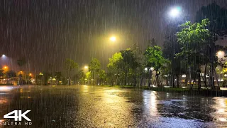 The Sound of Rain Makes You Sleepy with Heavy Night Rain in a Beautiful Park