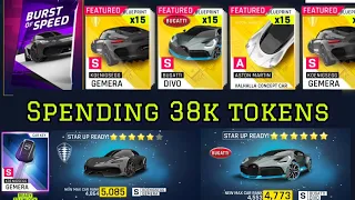 Asphalt 9 | BOS Burst of Speed packs | Spending 38k tokens | Gemera, Bugatti Divo, Valhalla Packs