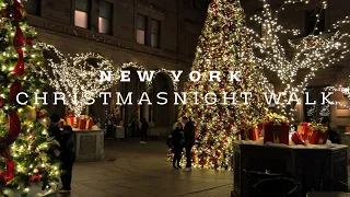 New York Christmas night walking tour 2023 Manhattan 5th & 6th Ave Rockefeller Radio City 4K