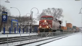 2 CP TRAINS IN MONTREAL'S WINTER SNOW