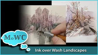 Ink Line over Wash Watercolor Landscape. Quick. Simple. Satisfying. Walnut Ink & Fountain Pen.