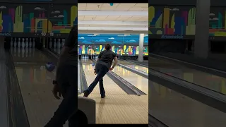 Autumn's First Two Handed Strike #bowling #family #fun #twohanded #strike #brunswick #learning