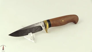 Damascus Drop Point Hunter with Wild Olive