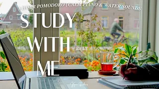 3-HOUR STUDY with ME: 🎹calm piano & water sounds | Pomodoro (3x50), 10-minute break