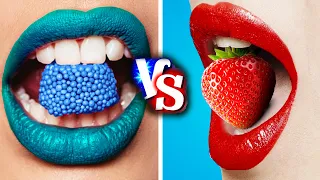 DESAFÍO DE COMIDA ROJA VS COMIDA AZUL || Mukbang De Comida De Un Solo Color por Gotcha! Go