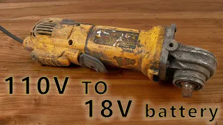 Broken DeWalt Angle Grinder 110V AC TO 20V DC Conversion  Cord → Cordless Restoration