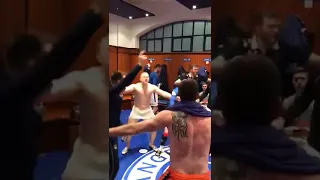 Steven Gerrard dancing with Rangers players in the dressing room