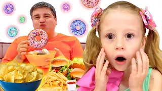 Nastya e papai série engraçada de comida saudável e junk food