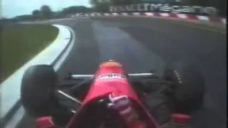 Schumacher takes checkered flag with blocked right front wheel Imola 1996