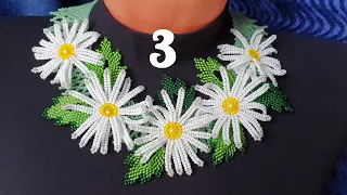 Beaded Necklace with Daisies/Beaded necklace with flowers/Колье из бисера с ромашками/3