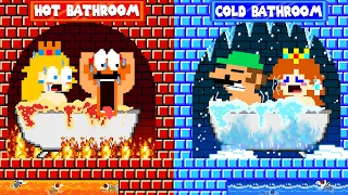 Team Mario and Team Luigi HOT vs COLD Challenge in the Bathroom!