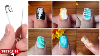 Easy nailart designs with safety pin || nailart compilation video without tools