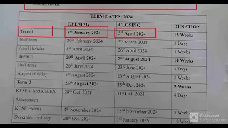 2024 Academic calendar.Term 1-term 3 Term dates