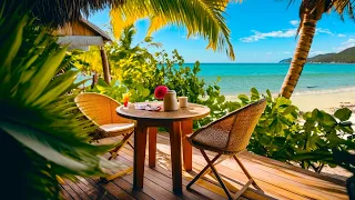Tropical Seaside Cafe Ambience 🌴 Bossa Nova Music with Ocean Wave Sound for Study & Relaxation