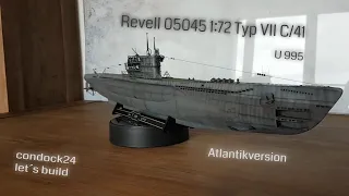 Modellbau Uboot Typ VII C/41, Atlantikversion. "U995". WWII Submarine. Basis-Kit Revell 05045, 1:72.