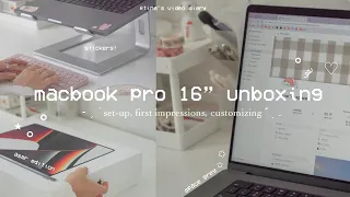 macbook pro 16" 2021 unboxing ♡ + set-up, accessories, customizing ‧₊˚. (cute & aesthetic)