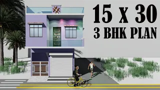 15 X 30 HOUISE DESIGN # 3 BHK PLAN 15 BY 30 # 15 BY 30 SHOP PLAN AND 3BHK