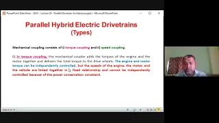 EHV - Lecture 28 - Parallel Drivetrain Architecture