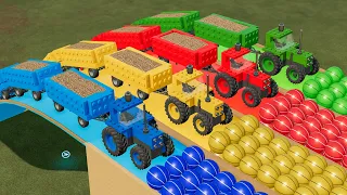 LEGO TRACTOR & TRAILER vs SLIDE COLORS with PORTAL TRAP - LEGO vs DEEP WATER! FS22