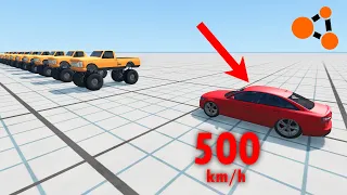 500 KM CAR vs 10 MONSTER TRUCKS┃BeamNG.drive
