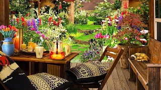 Cozy Porch in Spring Garden Ambience with Piano Music and Bird Sounds for Study and Relaxation