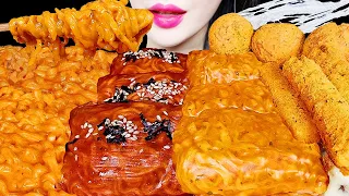 ASMR CHEESY CARBO FIRE NOODLE, CHICKEN, CHEESE BALL 까르보불닭 뿌링클 치킨 치즈볼 먹방 EATING SOUNDS MUKBANG 버섯 먹방