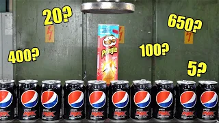 How Many Soda Cans Can You Fit in Pringles Can with Hydraulic Press?