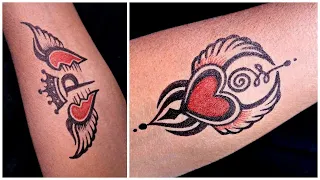 Easy to make temporary tattoo of flying heart |simple tribal & unique P letter.